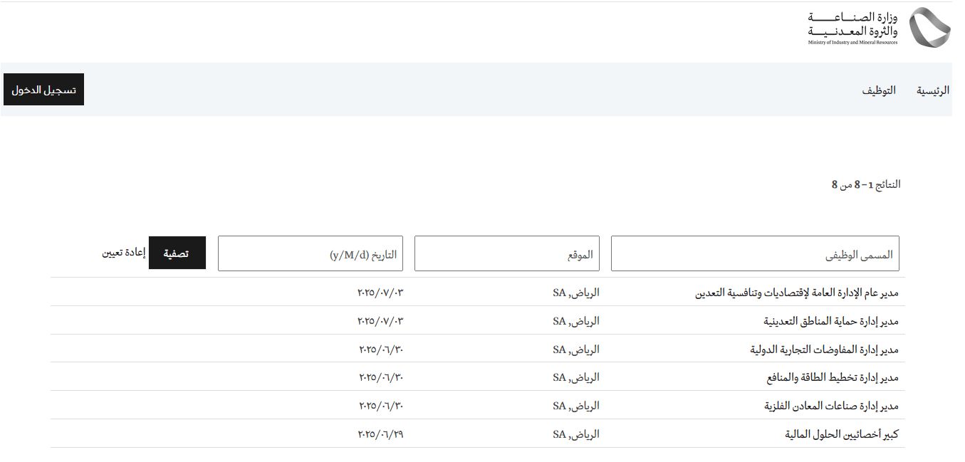 وظائف وزارة الصناعة والثروة المعدنية