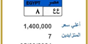 مزاد على لوحة مميزة تحمل رقم «ع-ع-8» سعرها وصل إلى مليون و400 ألف جنيه