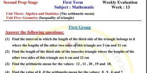 مراجعات نهائية.. أسئلة تقييم الأسبوع الـ 13 الرياضيات لغات لـ الصف الثاني الإعدادي