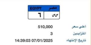 سعرها وصل نصف مليون جنيه.. منافسة قوية على لوحة سيارة "س س - 6" المميزة