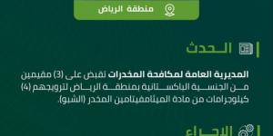 مكافحة المخدرات تقبض على 3 مقيمين بالرياض لترويجهم 4 كيلوجرامات من مادة (الشبو) المخدر