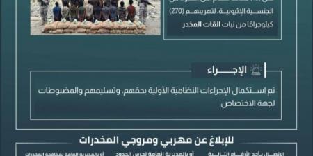 حرس الحدود بعسير يقبض على 18 مخالفًا لنظام أمن الحدود لتهريبهم 270 كيلوجرامًا من نبات القات المخدر