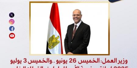 وزير العمل: 26 يونيو و3 يوليو 2025 إجازة مدفوعة الأجر للعاملين بالقطاع الخاص