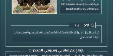 حرس الحدود بعسير يقبض على 6 مخالفين لنظام أمن الحدود لتهريبهم 90 كيلوجرامًا من نبات القات المخدر