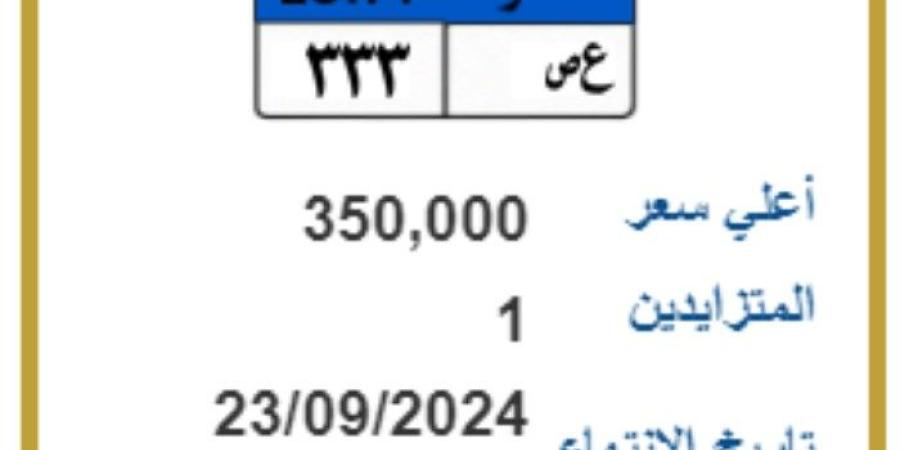 بقيمة 350 ألف جنيه، «المرور» تطرح لوحة معدنية مميزة للتزايد