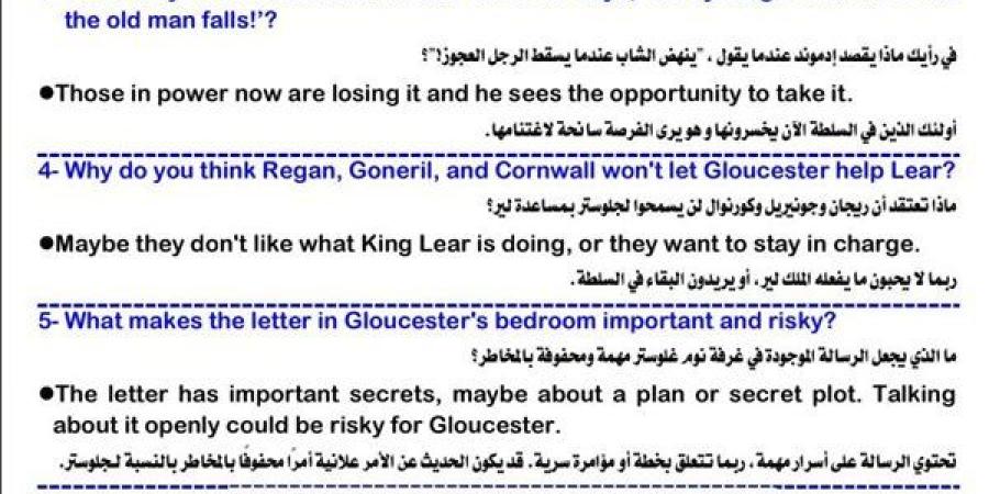 مراجعات نهائية.. 77 سؤالا وإجابتها.. ملخص مسرحية الملك لير الصف الثانى الثانوي لغة انجليزية
