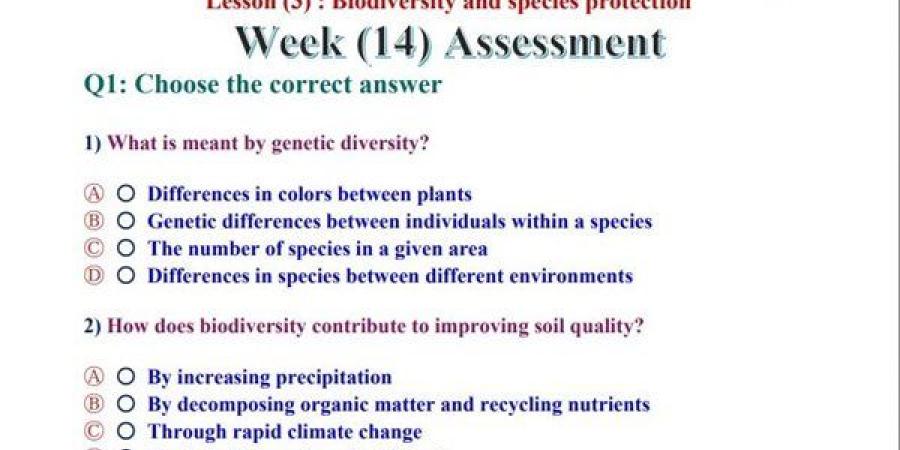 مراجعات نهائية.. اسئلة تقييم الأسبوع الـ 14 لـ العلوم التطبيقية science الصف الأول الثانوي