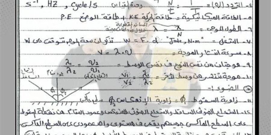 مراجعات نهائية.. كل قوانين الفيزياء تضمن لك التفوق لـ الصف الثاني الثانوي