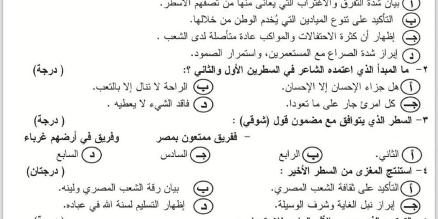 نموذج استرشادي لامتحان اللغة العربية لطلاب الثانوية العامة.. اختبر مذاكرتك