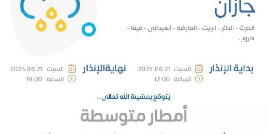الأرصاد ينبه من أمطار متوسطة وأتربة مثارة على منطقة جازان