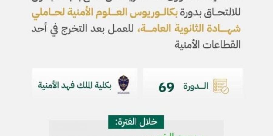 الخميس المقبل.. فتح القبول للالتحاق بدورة بكالوريوس العلوم الأمنية لحاملي الثانوية العامة بكلية الملك فهد